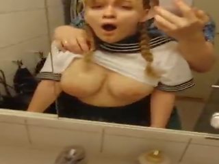 Busty lover getting fucked in bathroom